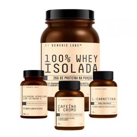 WHEY 100% ISO (900g) + L-CARN (60 caps) + COLÁGENO & VIT. C (120 caps) + CAFEÍNA & CROMO (60 tabs) - Chocolate