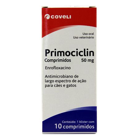 Primociclin 50mg 10 comp Coveli Antibiótico Cães e Gatos