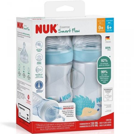 Kit com 2 Mamadeiras ESSENCE SMART FLOW 150ML/270ML NUK PA7072 - Azul