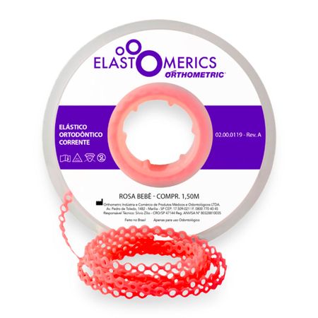 Elastômeros Corrente 1,5m Rosa Bebe - Orthometric Elastômeros Corrente 1,5m Médio Rosa Bebê - Orthometric