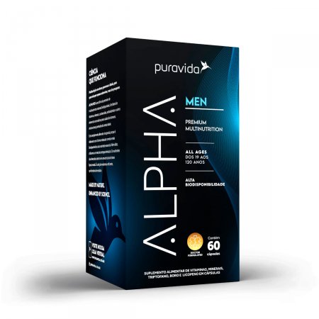Suplemento Alimentar para Homens Alpha Men Premium Pura Vida com 60 cápsulas