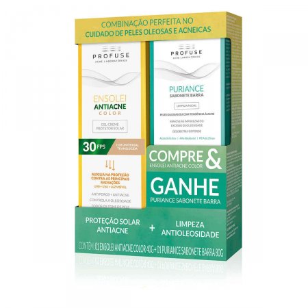 Kit Protetor Solar Profuse Ensolei Antiacne Color FPS 30 com 40g + Sabonete em Barra Puriance