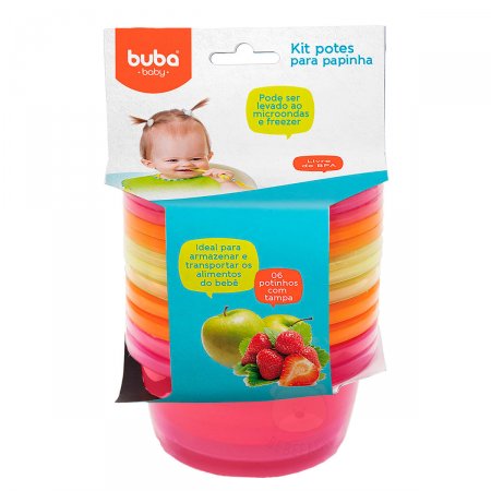Kit Potes Papinha c/ tampa para bebe Colors Girl (6un) - Buba