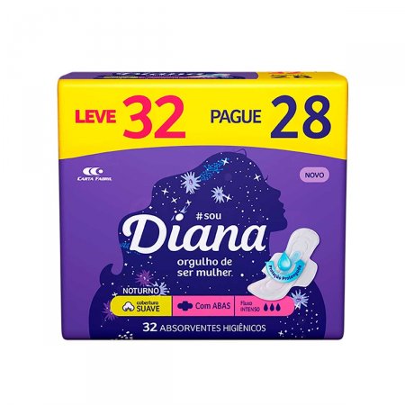 Absorvente Diana Noturno Suave com Abas com 32 Unidades