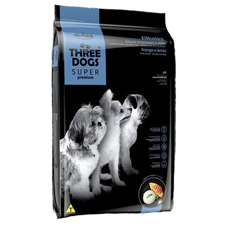Ração Three Dogs Frango e Arroz para Cães Filhotes Raças pequenas e Mini 1Kg