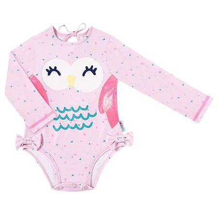 Maiô longo c/ proteção UV FPS +50 Coruja - Tip Top 1296346 BODY PRAIA ML BEBE ROSA-1