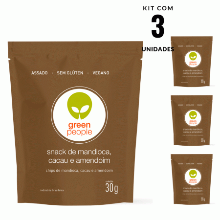 Snack de Mandioca Cacau Amendoim Greenpeople 3und 30gr cada