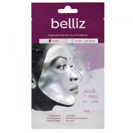 Máscara Facial Iluminadora Belliz Pérola + Niacinamida com 1 unidade