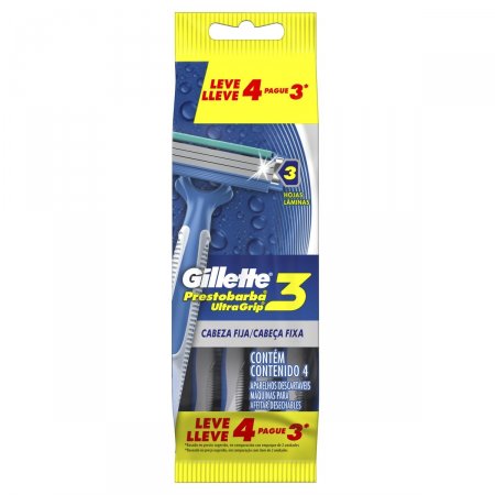 Gillette Prestobarba UltraGrip 3 Barbeador Descartável com 4 unidades