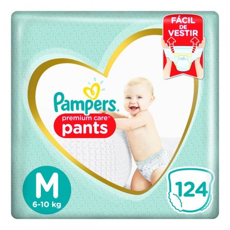 Fralda Pampers Premium Care Pants Tamanho M com 124 unidades