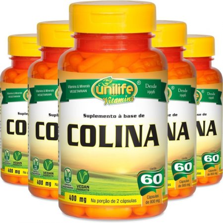 Kit 5 Colina Vitamina B8 Unilife 60 cápsulas