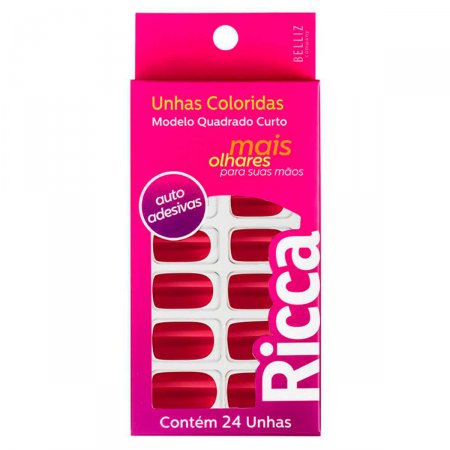 Unhas Ricca Autoadesivas Vermelho Bordo