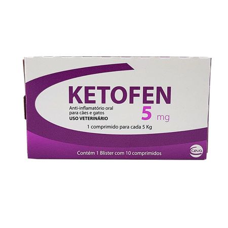 Ketofen 5mg 10 comprimidos Ceva Anti-inflamatório Cães e Gatos