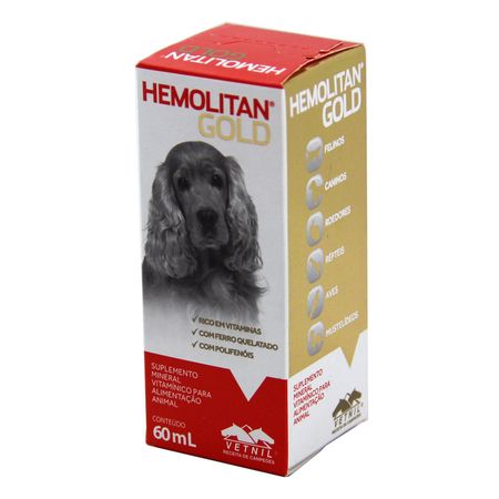 Hemolitan Gold 60ml Vetnil Suplemento Cães e Gatos