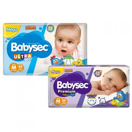 Kit 44 Fraldas Babysec Ultrasec M E 34 Babysec Premium M