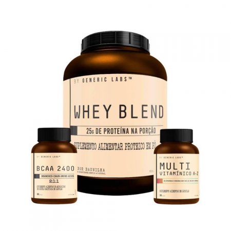 WHEY BLEND (2kg) + BCAA 2400 (60 cápsulas) + MULTI VITAMÍNICO A-Z (30 cápsulas) - Baunilha