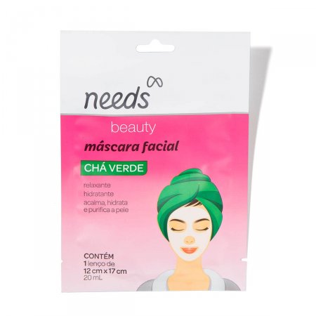 Máscara Facial de Chá Verde Needs Beauty com 1 Unidade