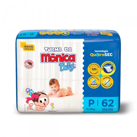 Fralda Descartável Turma da Mônica Baby P com 62 Unidades