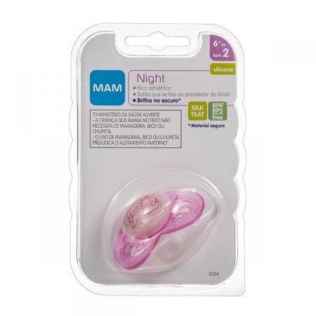 Chupeta MAM Night Cor Rosa Tamanho 2 - maiores de 6 meses com 1 unidade