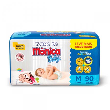 Fralda Descartável Turma da Mônica Baby M com 90 Unidades