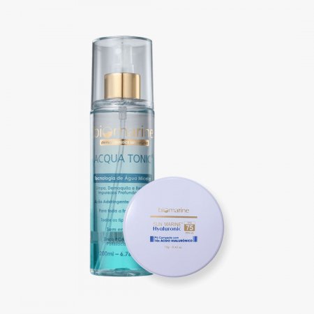 Kit Tonico Acqua Tonic e Protetor Solar Pó Compacto Ácido Hialurônico Hyaluronic FPS 75  Bronze