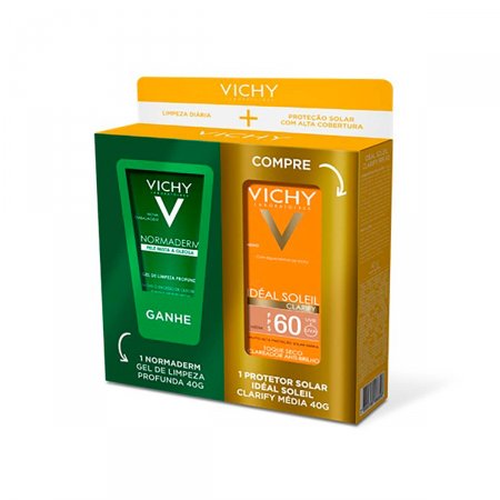 Kit Protetor Solar Idéal Soleil Clarify Cor Média FPS 60 + Gel de Limpeza Normaderm com 40g cada