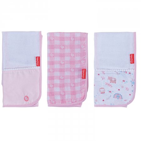 Fralda de Algodão 3 Unidades Animais Rosa Fisher-Price