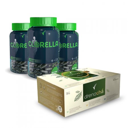 Kit 3 Clorella 60 Cápsulas + Drenachá 90 Sachês Eleve Life