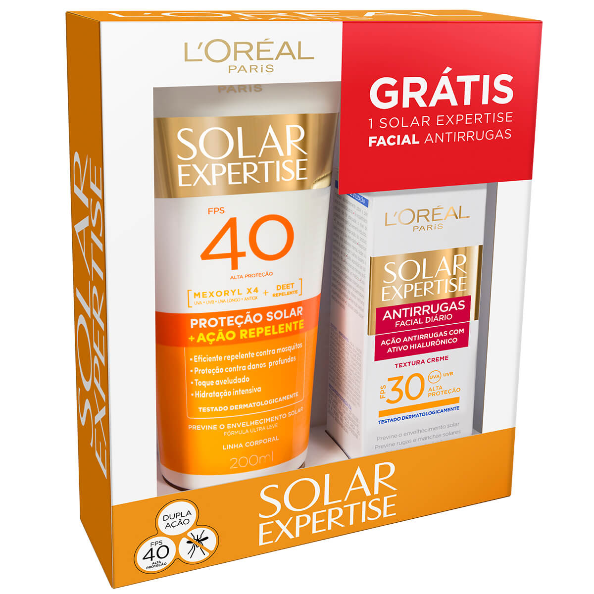Kit L'Oreal Loção Repelente Solar FPS40 + Protetor Solar Facial Antirrugas FPS30