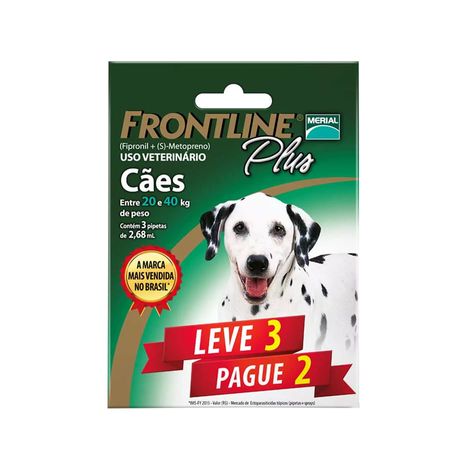 Combo Frontline Plus Cães 20 a 40kg Merial 3 pipetas