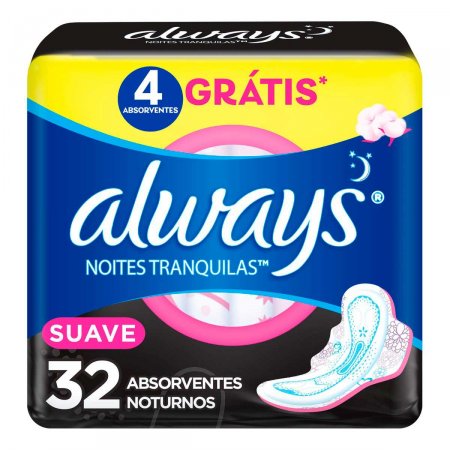 Absorvente Always Noites Tranquilas Cobertura Suave com Abas com 32 unidades