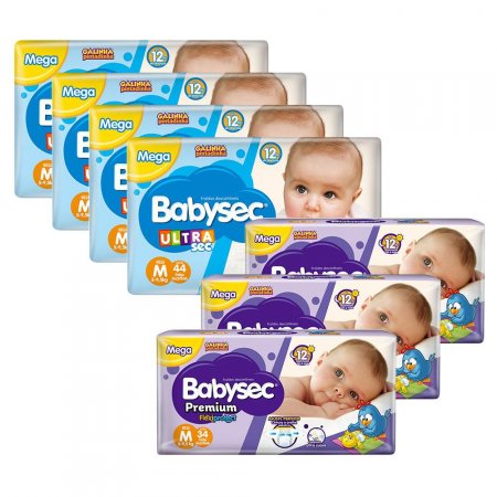 Kit 176 Fraldas Babysec Ultrasec M E 102 Babysec Premium M