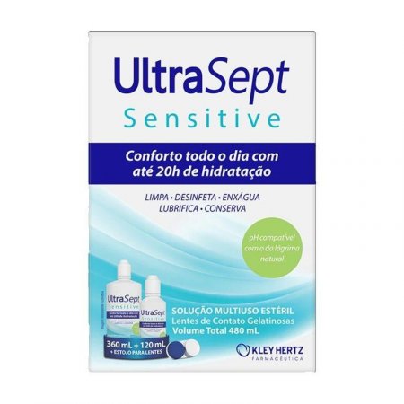 Solução Ultrasept Sensitive 480ml e Estojo Para Lentes