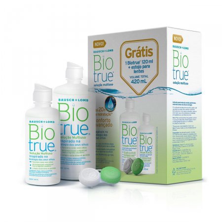 Kit Biotrue Solução para Lentes de Contato com 1 frasco de 300ml + 1 frasco de 120ml + 1 estojo para lentes