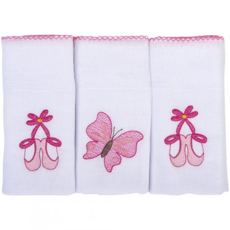 Kit Fralda Bordada Encanto  Elefante Bailarina com 3 unidades