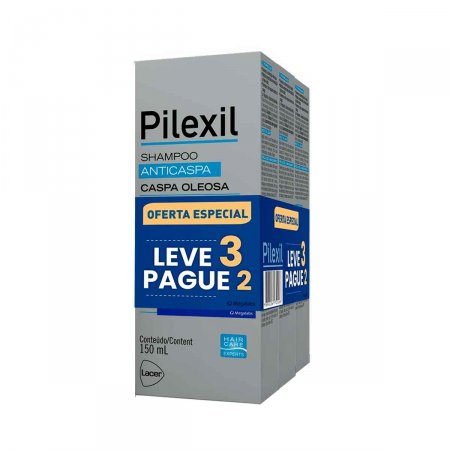 Kit Shampoo Pilexil Anticaspa Caspa Oleosa com 3 unidades de 150ml
