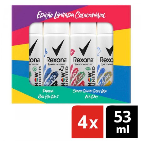 Kit Desodorante Antitranspirante Aerosol Rexona Now United All Day com 4 unidades de 53 ml