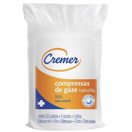 Compressas de Gaze Hodrófila Íris Não Estéril Cremer com 500 unidades