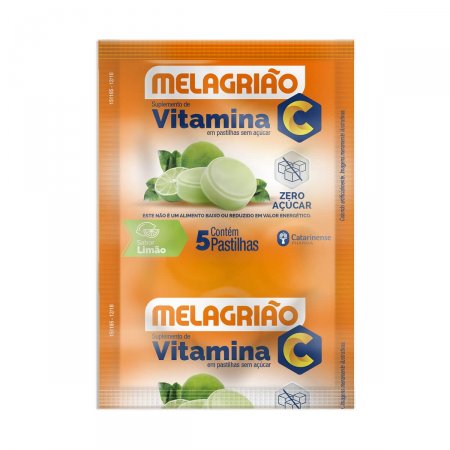 Pastilha Melagrião Suplemento de Vitamina C Zero Açúcar Sabor Limão com 5 pastilhas