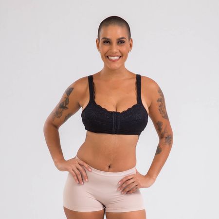 Sutiã Mastectomia Renda com Abertura Frontal Preta 48