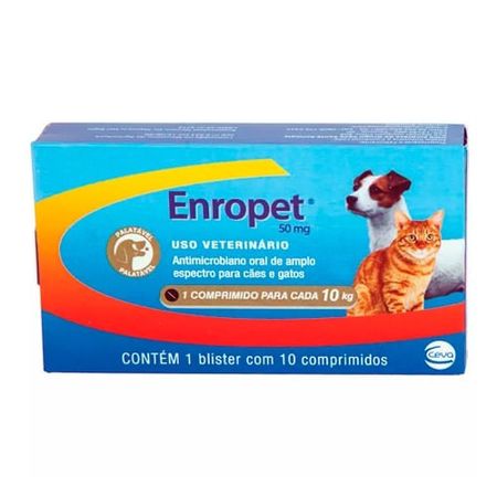 Antibiótico Enropet Ceva 50 mg para Cães e Gatos