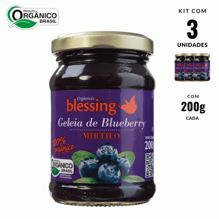 Geleia Blueberry Mirtilo Orgânica Blessing 3 potes 200g cada