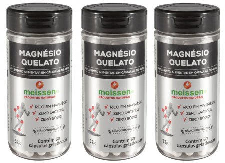 Kit 3 Unidades Magnésio Quelato 433mg 60 Cápsulas Meissen
