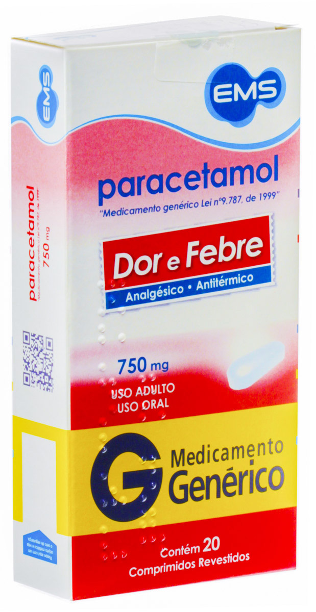 Paracetamol 750mg Genérico EMS 20 Comprimidos