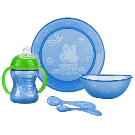 Kit Alimentação com 5 Peças Fun Feeding Azul Céu (6m+) - Nuby NB05553.085 KIT ALIMENTACAO ECONOMICO COM 5 PECAS AZUL CEU