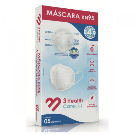 Máscara Descartável KN95 3 Health Quatro Camadas com 5 unidades