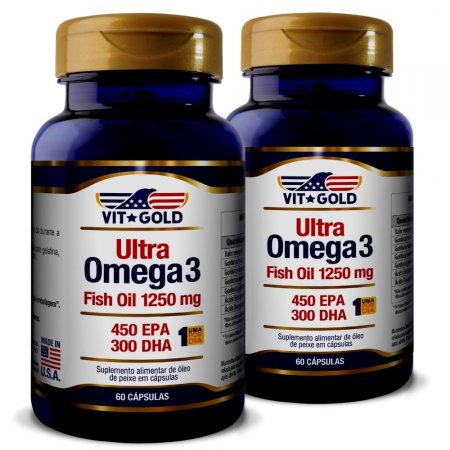 Ultra Ômega3 1250mg 450 EPA/300 DHA Vitgold Kit 2x 60 cápsulas