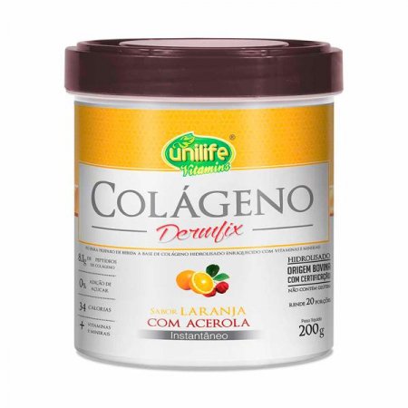 Colágeno Hidrolisado Em Pó Dermfix Laranja Com Acerola Unilife 200g