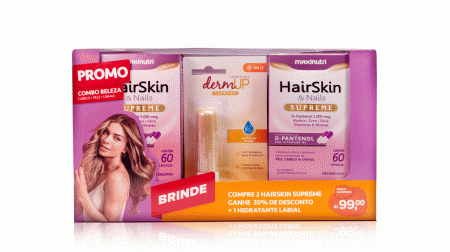 Kit 2 Unidades Hair. Skin & Nails Supreme D-Pantenol 60 Cápsulas + 1 Unidade Hidratante Labial MaxiNutri