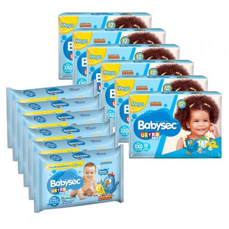 Kit 168 Fraldas Babysec Ultrasec Xxg E 552 Lenços Umedecidos